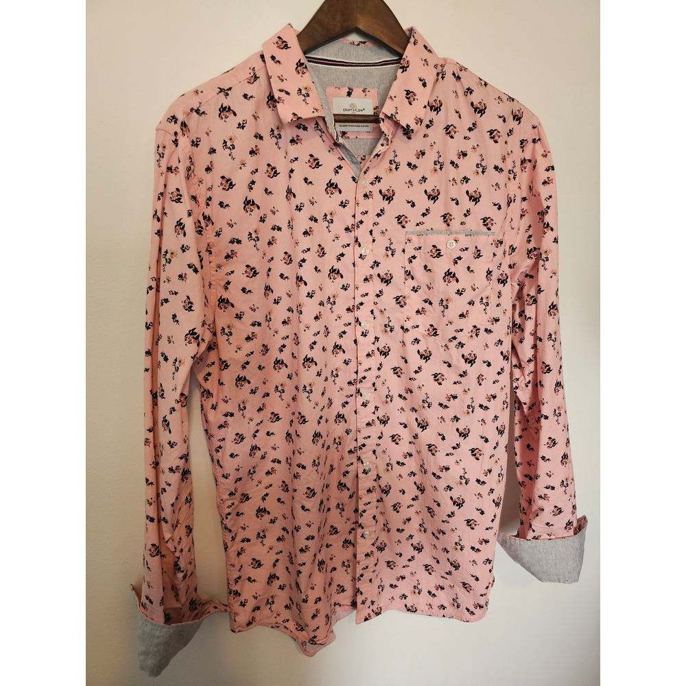 Floral Craft + Flow Button Down Shirt Mens Large Pink Long Sleeve Casual Cotton